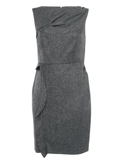 Pre-owned Valentino Draped Tweed Dress In Black