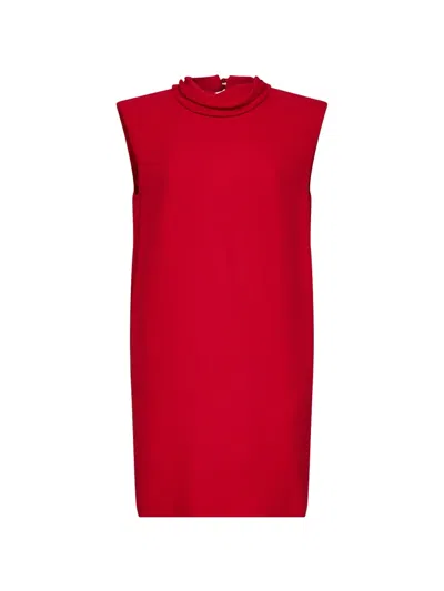 Valentino Draped-collar Sleeveless Dress In Red