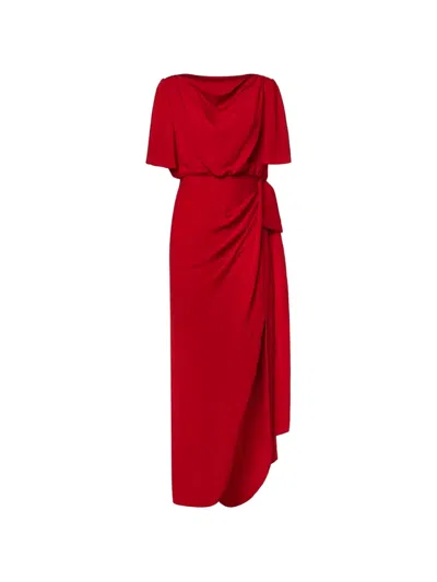 Valentino Draped-detail Silk Dress In Red