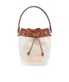 Valentino Vlogo Plaque Drawstring Bucket Bag In White