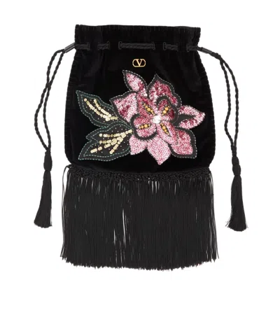 Valentino Garavani Drawstring Clutch In Black