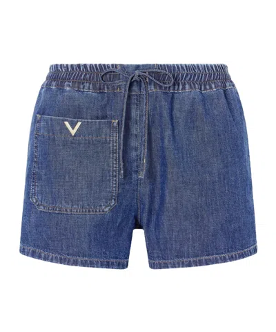 Valentino Embellished Denim Shorts In Multi
