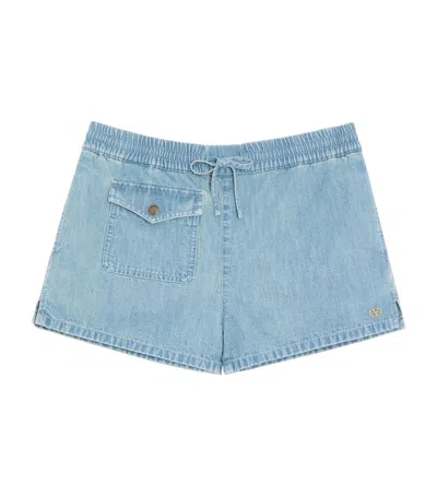 Valentino Drawstring Denim Shorts In Blue