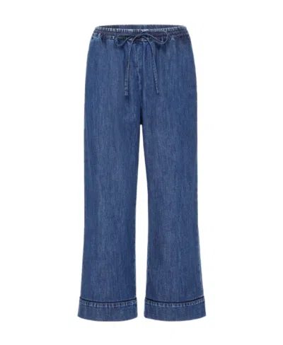 Valentino Drawstring Straight-leg Cropped Trousers In Blue