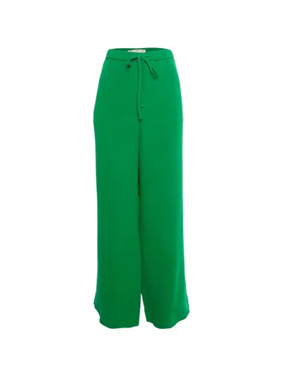 Pre-owned Valentino Drawstring-waistband Wide-leg Trousers In Green