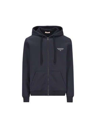 Valentino Drawstring Zip Up Jacket In Blue