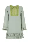 Valentino Lace Bead Sequined Bow Ruffled Hem Mini Dress
