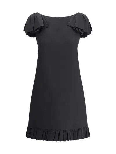 Valentino Ruffle Sleeve Wool Mini Dress In Black