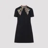 Valentino Embellished Pussy-bow Wool And Silk-blend Crepe Mini Dress In Black