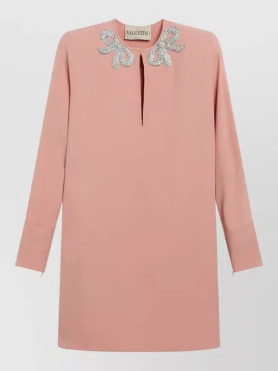 Valentino Dress Embellished Collar Keyhole Neckline In Pink