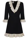 Valentino Womens Navy Betulla Ruffled V-neck Wool And Silk Midi Dress In Black
