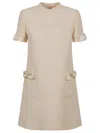 Valentino Garavani Slightly Flared Beige Crepe Couture Dress With Bow Detail In Nude