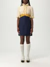 Valentino Womens Provence Blue Betulla Frilled Contrast-texture Silk Mini Dress