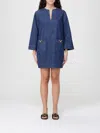 Valentino Vlogo Signature Mini Dress With V-neck And Pockets In Blue