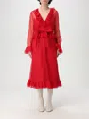 Valentino Womens Paris V-neck Ruffle-trim Silk Midi Dress In Red