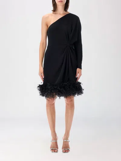 Valentino One Shoulder Dress Draped Feather Hem In Multi