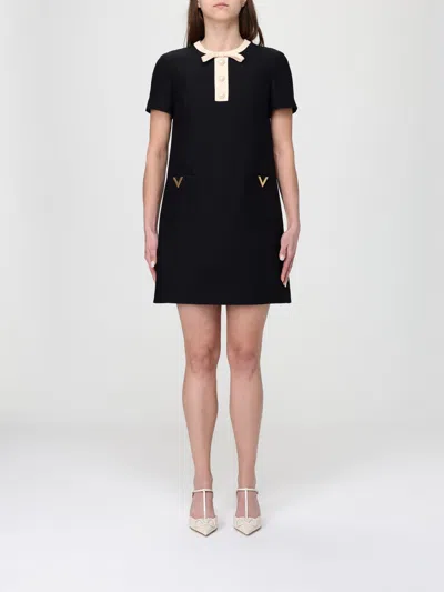 Valentino Silk And Wool Blend Short Sleeve Dress In Black