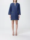 Valentino Vlogo Signature Mini Dress With V-neck And Pockets In Blue