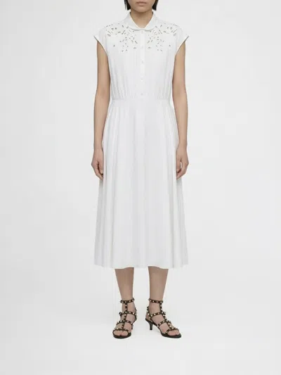Valentino White Midi Dress With Sangallo Embroidery