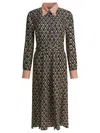 Valentino Waist Belted Buttoned Collar Long Sleeved Dress In Black