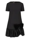 Valentino Velvet Bow Ruffle Short-sleeve Mini Dress In Black