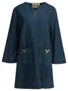 Valentino Vlogo Signature Mini Dress With V-neck And Pockets In Blue