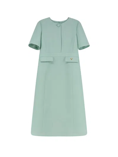 Valentino Crepe Couture Vgold Midi Dress In Blue