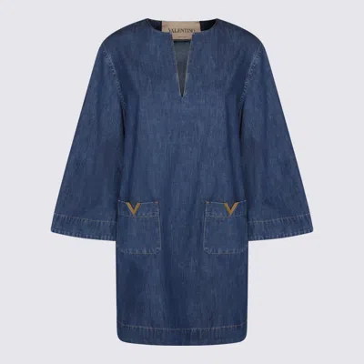 Valentino Womens Medium Blue Denim V Hardware Denim Midi Dress