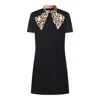 Valentino Embellished Pussy-bow Wool And Silk-blend Crepe Mini Dress In Animal Print
