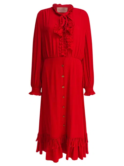 Valentino Red Dress With Ruffled Bow