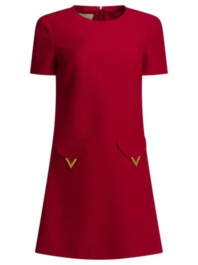 Valentino Womens Paris Pocket-front Short-sleeve Wool-blend Midi Dress In Red