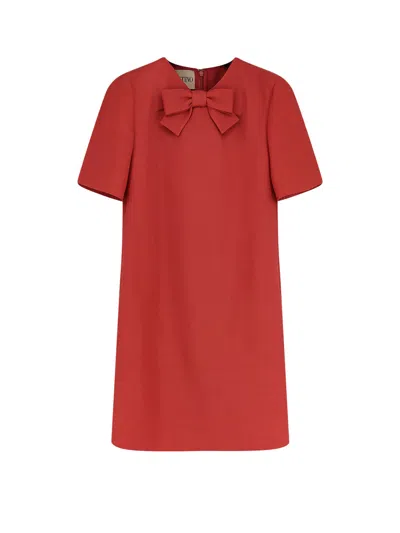 Valentino Short Dress Wool Silk Blend Bow Detail In Red