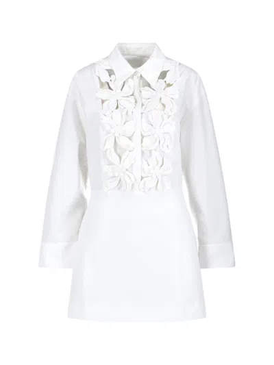 Valentino Embroidered Cutout Cotton Poplin Mini Dress In White