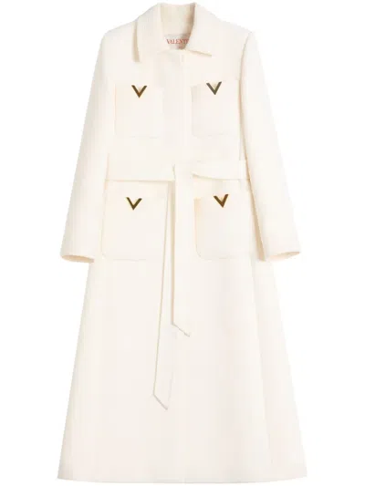 Valentino Womens Brand-hardware Single-breasted Wool-blend Long Coat Avorio