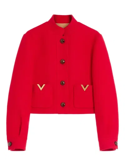 Valentino Drill Double Caban V-gold Jacke In Red