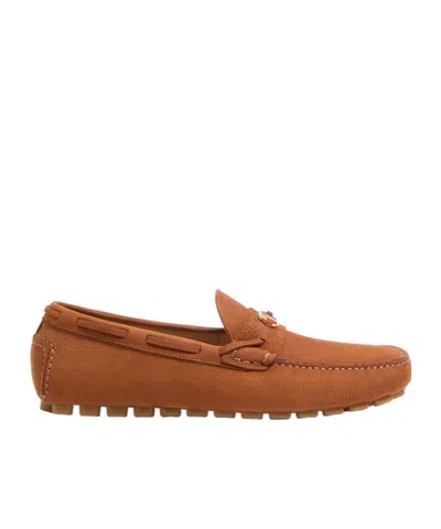 Valentino Garavani Driver Fastaway Loafer In Deerskin Suede In Brown