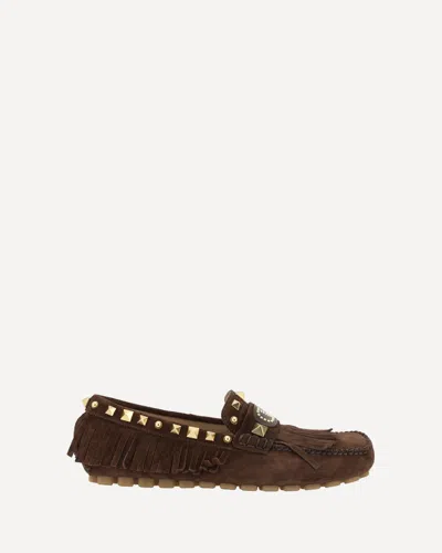 Valentino Garavani Brown Split-leather Plaster Caster Loafers