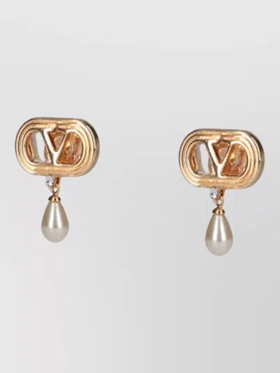 Valentino Garavani Drop Earrings Gold Tone Pearl Detail