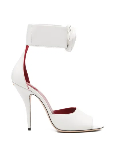 Pre-owned Valentino Garavani Drop Rose Ankle-strap Heeled Sandals In White