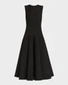 Valentino Drop-waist Luxury Crepe Midi Dress In Black