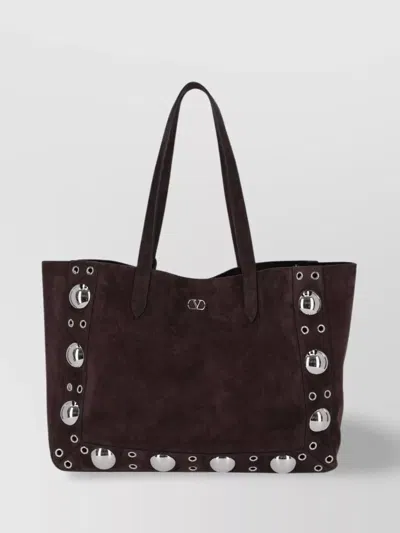 Valentino Garavani Dual Handles Studded Suede Tote