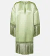 Valentino Tunic Dress In Silk Satin With Fringe In Green