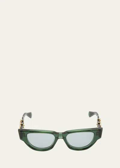Valentino Due Acetate & Titanium Cat-eye Sunglasses In 103e Grn - Gld