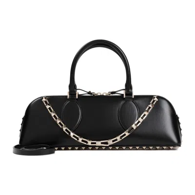 Valentino Garavani Duffle Rockstud Black Calf Leather Handbag