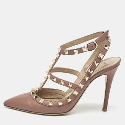 Pre-owned Valentino Garavani Dusty Pink Leather Rockstud Ankle Strap Pumps Size 37