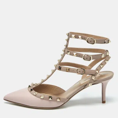 Pre-owned Valentino Garavani Dusty Pink Leather Rockstud Ankle Strap Pumps Size 39