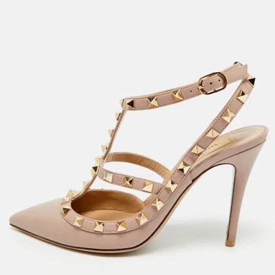 Pre-owned Valentino Garavani Dusty Pink Leather Rockstud Caged Pumps Size 37.5