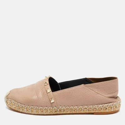 Pre-owned Valentino Garavani Dusty Pink Leather Rockstud Espadrille Flats Size 36