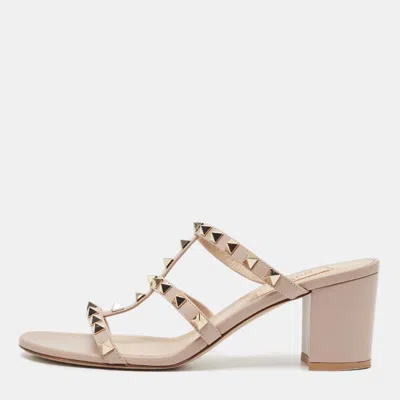 Pre-owned Valentino Garavani Dusty Pink Leather Rockstud Slide Sandals Size 38