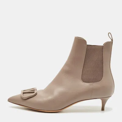 Pre-owned Valentino Garavani Dusty Pink Leather Vlogo Pointed Toe Ankle Boots Size 37
